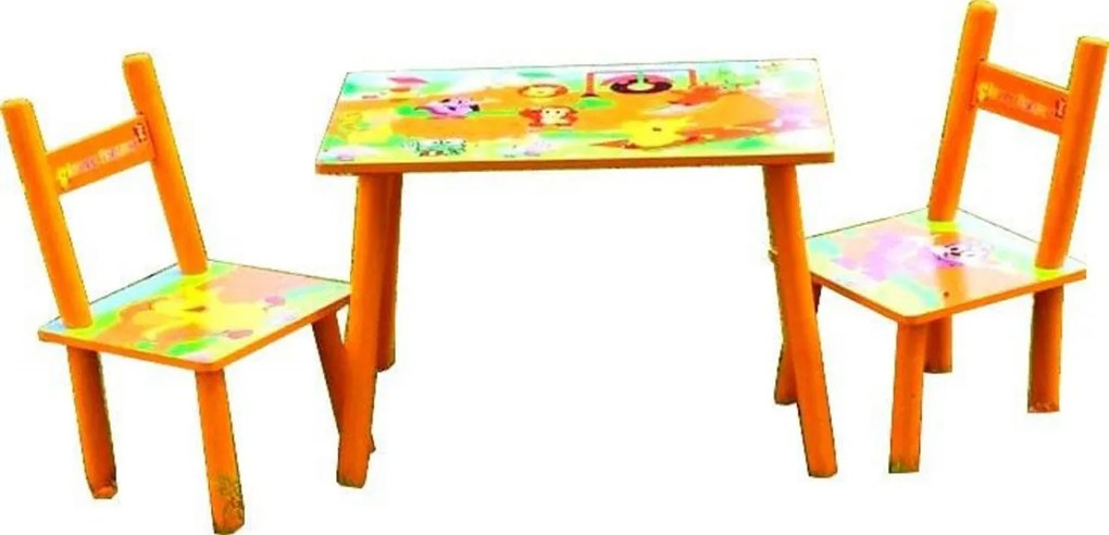 Masuta copii din MDF cu doua scaune Novokids™ My first table, dimensiuni 59X39X40, suprafata lucioasa, Portocaliu