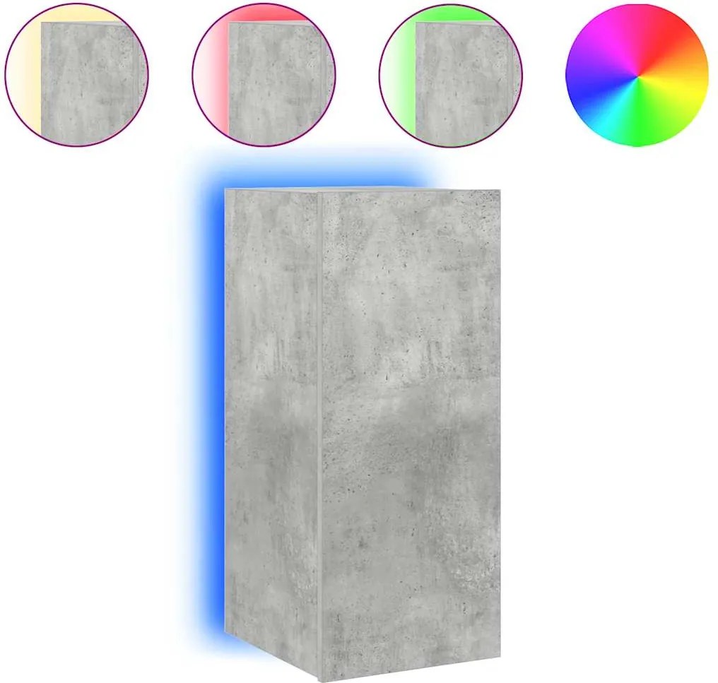 vidaXL Comodă TV de perete cu lumini LED, gri beton, 30,5x35x70 cm