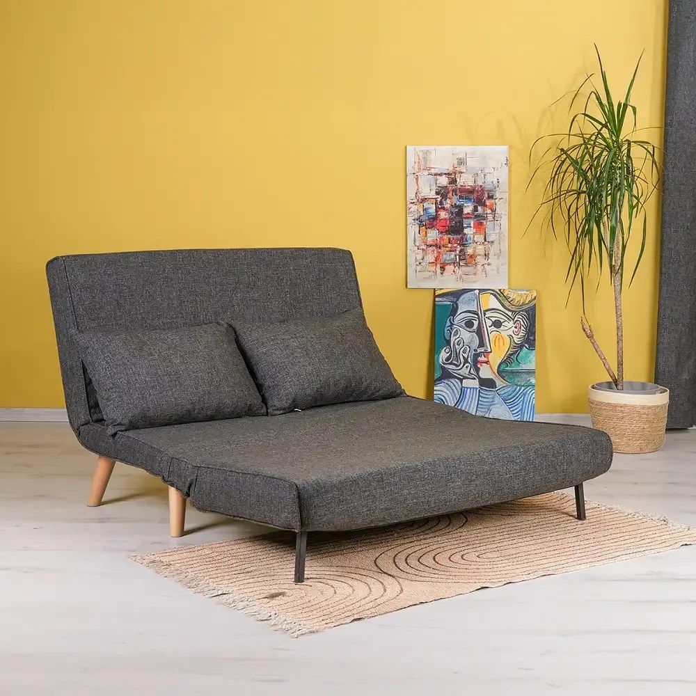 Canapea extensibilă 2 locuri modernă 120x85x80 cm – stofă, bej-gri – Sidney