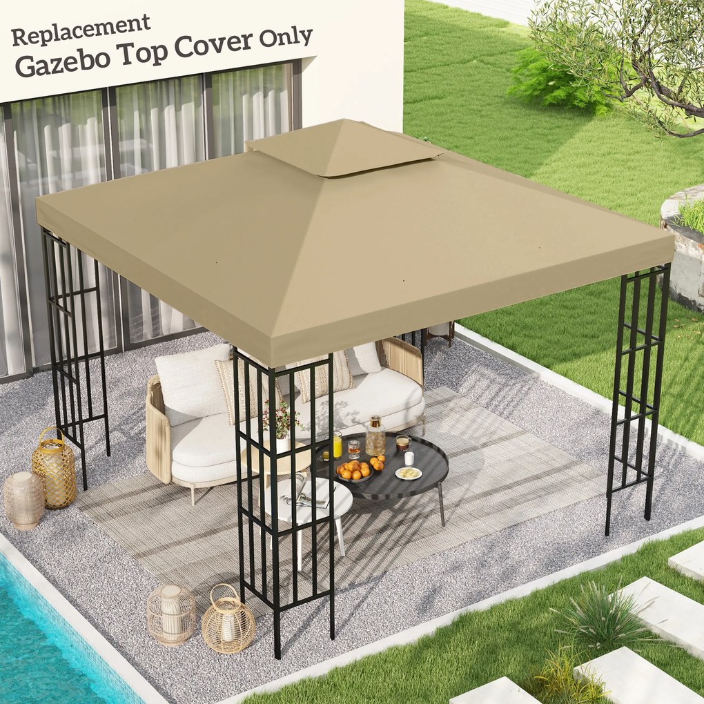Outsunny Acoperiș de Rezervă pentru pavilion de Grădină Pânză de Rezervă pentru pavilion tonel Tendă 3 x 3 m Bej | Aosom Romania