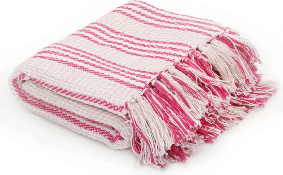 vidaXL Pătură decorativă cu dungi, bumbac, 125 x 150 cm, roz și alb