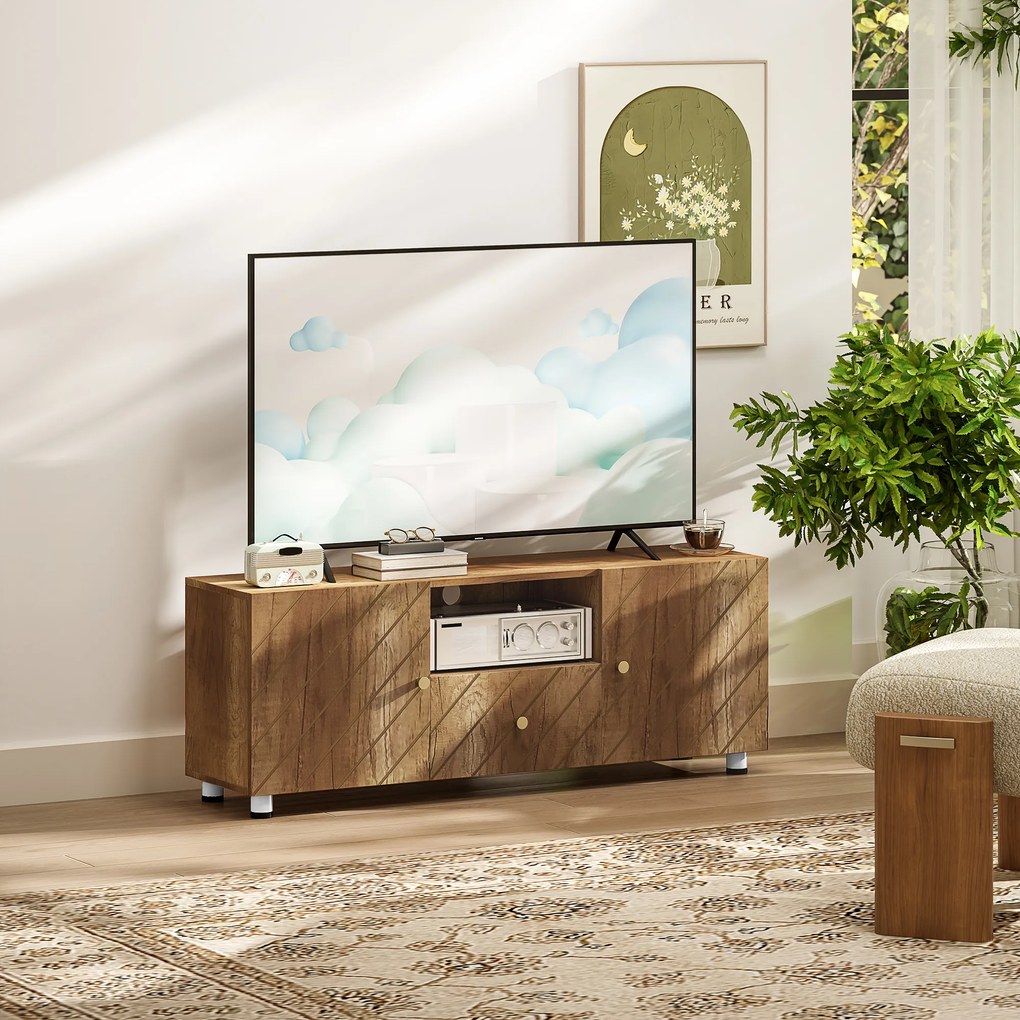 HOMCOM Televizor mobilier pentru televizoare de pana la 50 de inch cu 2 dulapuri si compartiment deschis si sertar, lemn natural | Aosom Romania