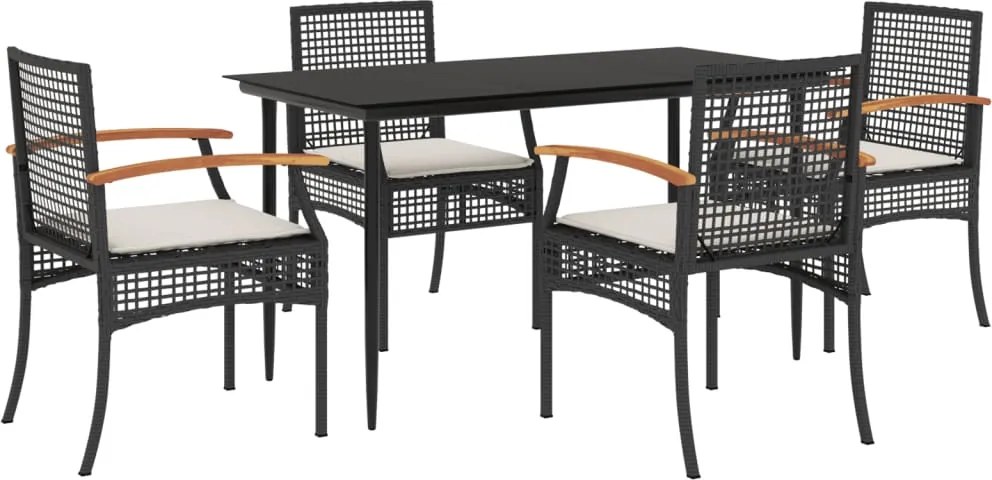 vidaXL Set mobilier de grădină cu perne, 5 piese, negru, poliratan