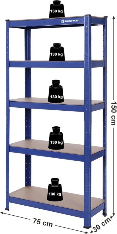 Raft Songmics, 5 rafturi, 180 x 90 x 40 cm, Albastru, GLR40Q
