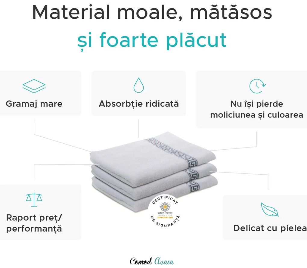 Prosop GREEK 50 x 90 cm alb, 100% bumbac