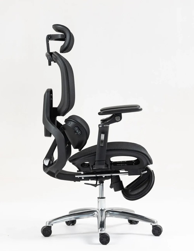 VIGOCHAIR ULTRA PRO ROLLER Scaun ergonomic, spatar reglare verticala, suport lombar cu masaj si incalzire, sezut translatie, cotiere 6D, suport picioare, Full Mesh, Negru