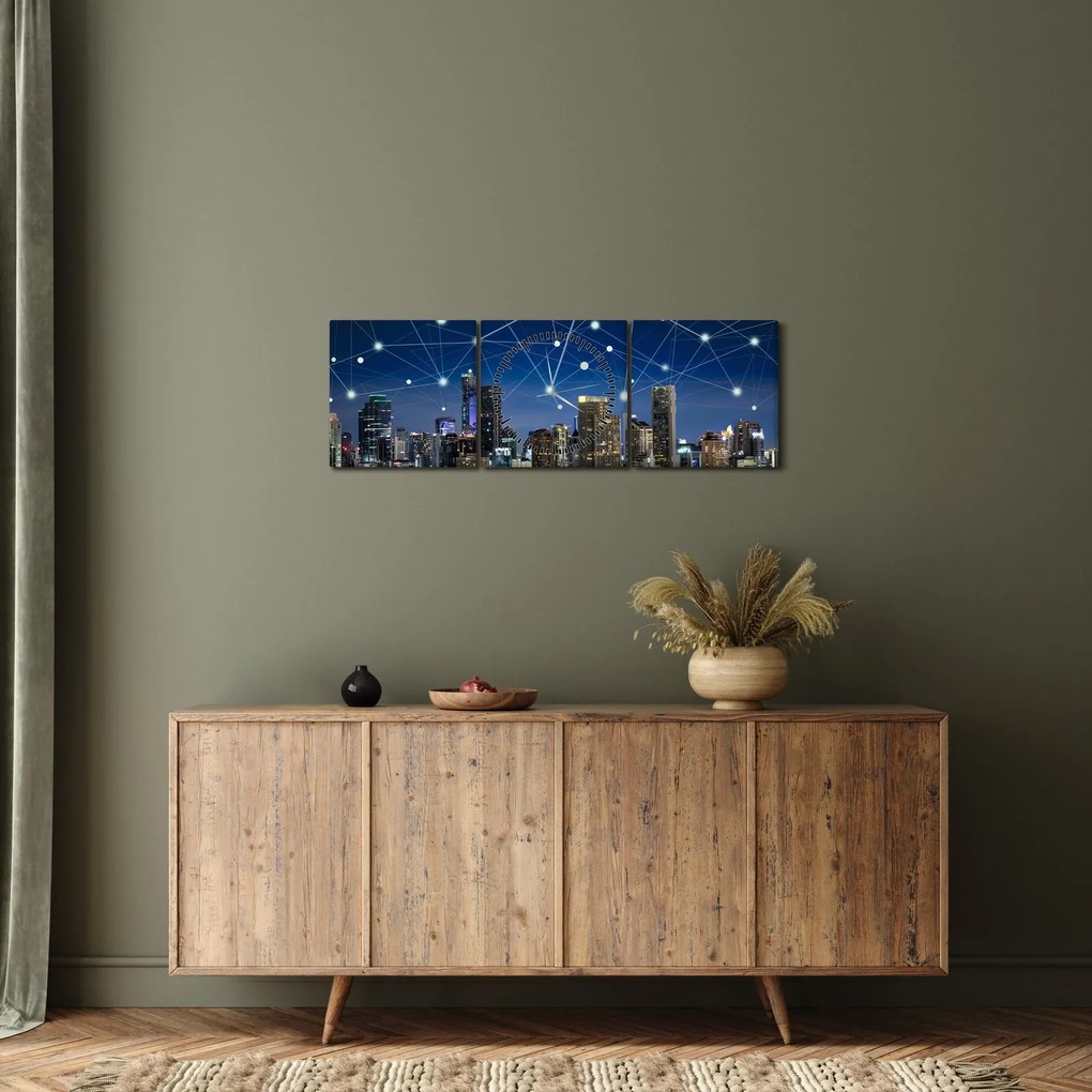 Tablou - Municipiul nocturn (cu ceas) (90x30 cm)