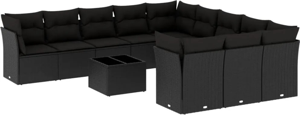 vidaXL Set canapele de grădină, 12 piese, cu perne, negru, poliratan