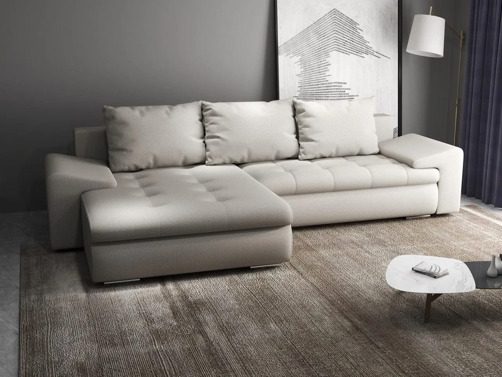 Colțar extensibil dumonde cu ladă de depozitare si sezut confortabil din spuma high-density, Leonardo Enjoy Bej 260x185 cm