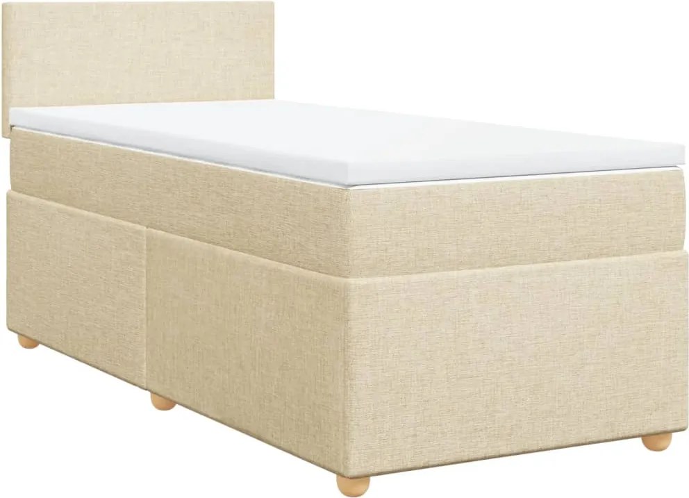 vidaXL Pat box spring cu saltea, crem, 90x200 cm, textil