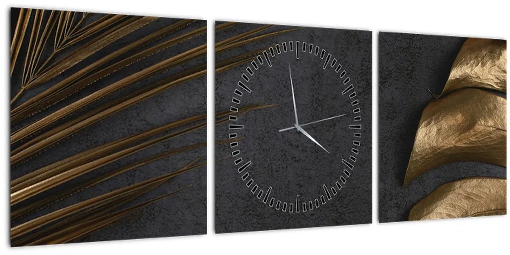 Tablou cu frunze aurii (cu ceas) (90x30 cm)