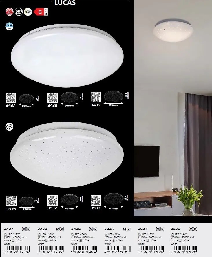 Plafoniera LED design modern Lucas alb 26cm