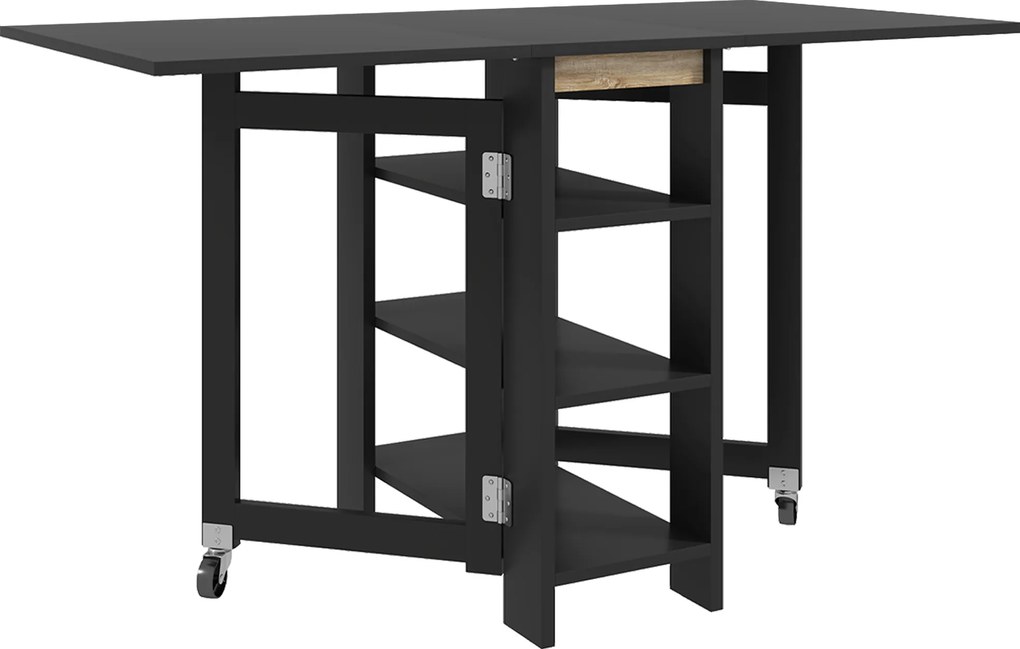 HOMCOM Masă pentru bucătărie masă de dining pliabilă detașabilă 3 etajere 2 blaturi rabatabile design modern 120 x 60 x 75 cm negru | Aosom Romania