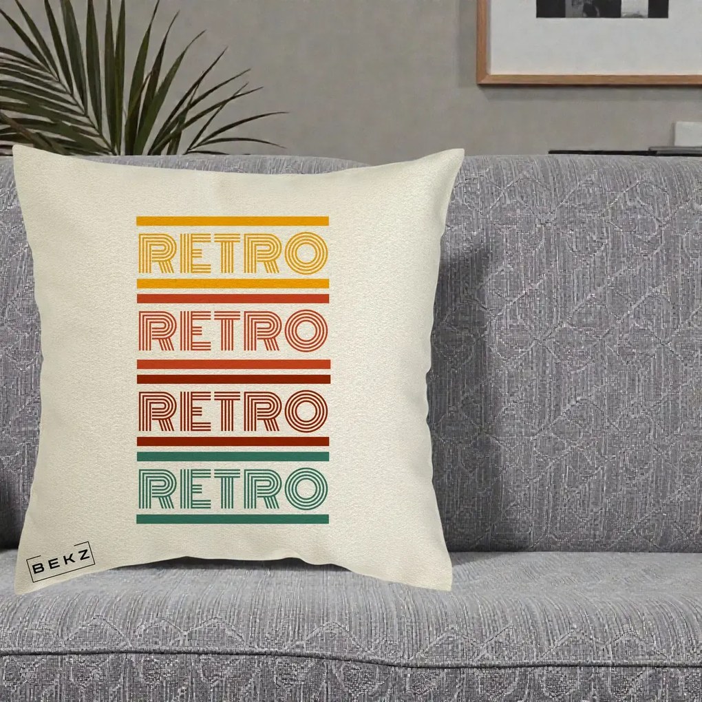 Perna Decorativa RETRO Text Multicolor, 40x40 cm, Ecru, Husa Detasabila, Perna Inclusa, BEKZ®