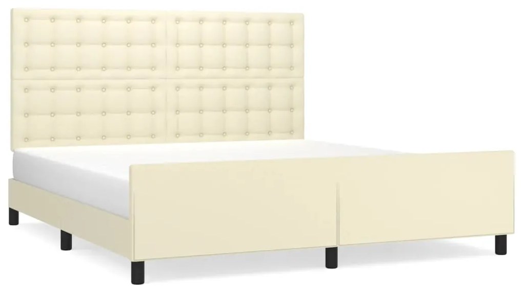 3125587 vidaXL Cadru de pat cu tăblie, crem, 180x200 cm, piele ecologică