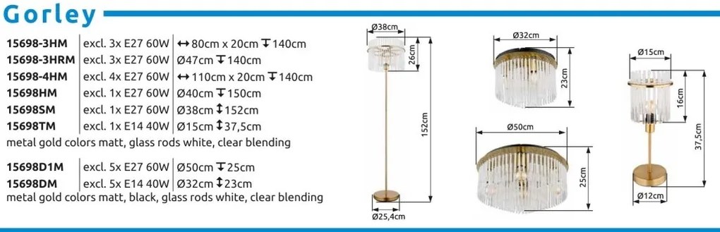 Lustra moderna suspendata GORLEY auriu, 40cm