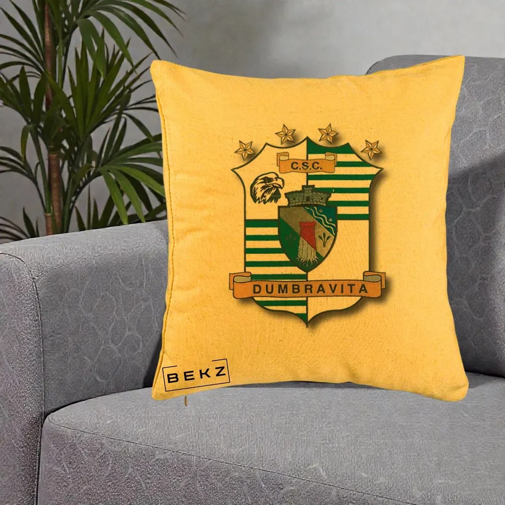 Perna Personalizata CSC Dumbravita Fotbal, 40x40 cm, Galben, Husa Detasabila, Perna Inclusa, BEKZ®