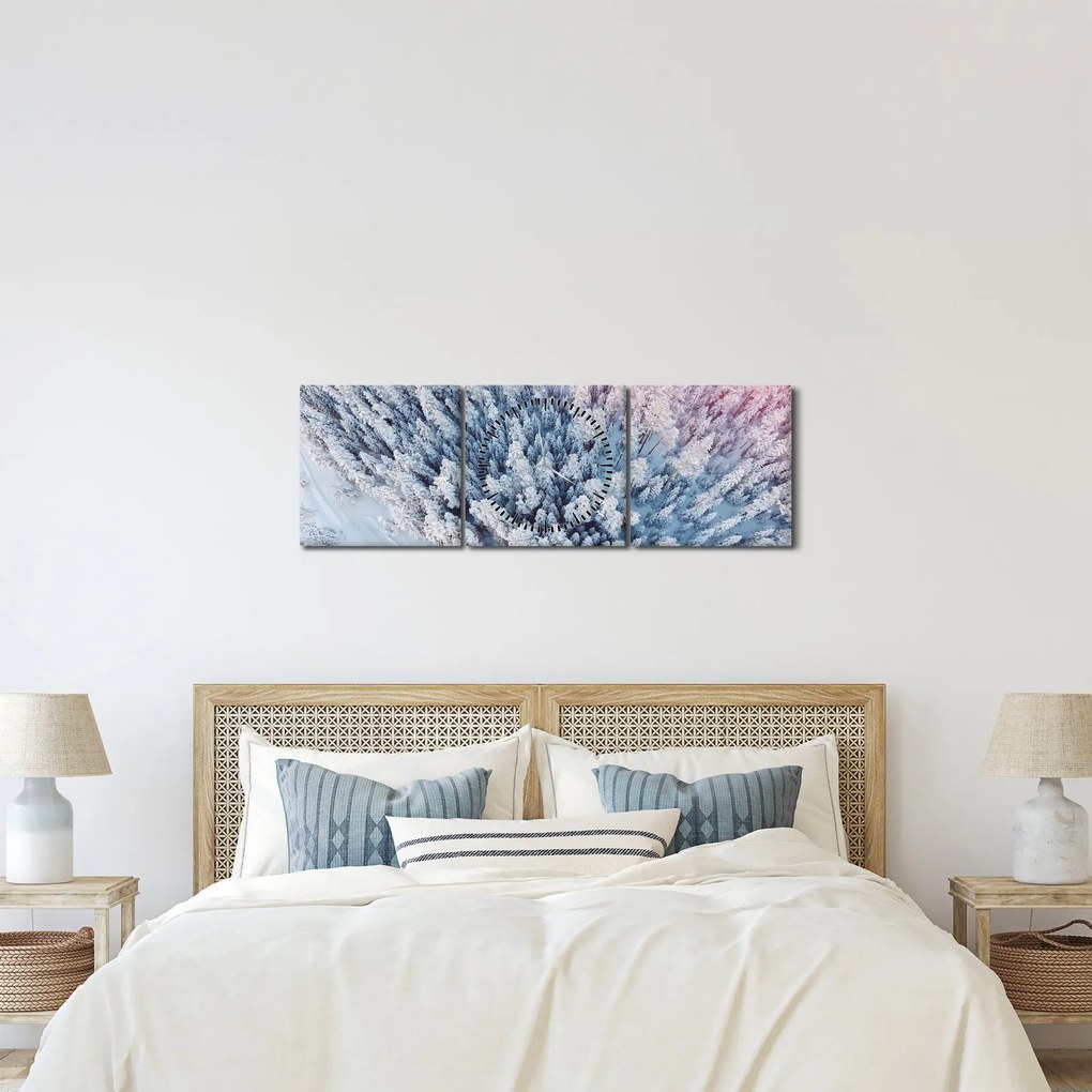 Tablou cu copaci înzăpeziți (cu ceas) (90x30 cm)