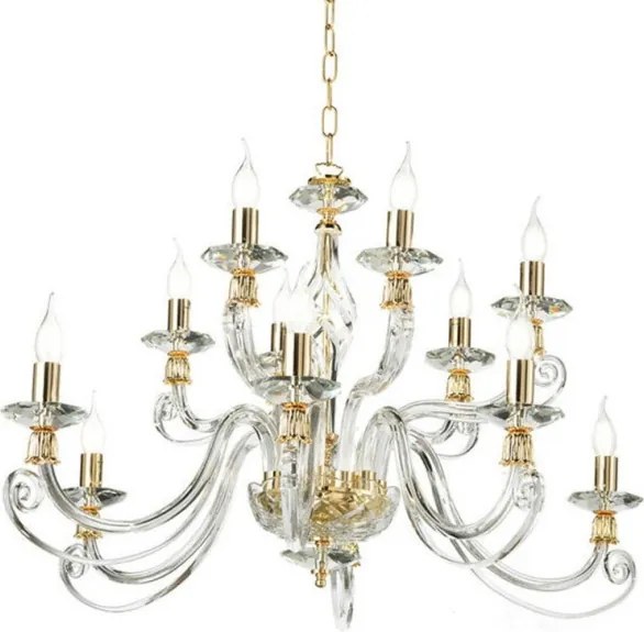 Ondaluce - Lustru pe lanț 1306, 12 x E14, 10 W, 230 V, Ø 100 cm, auriu/transparent