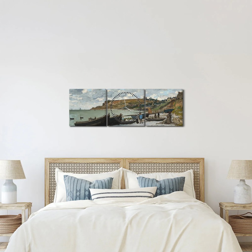 Tablou - Claude Monet, Sainte Adresse, reproducere (cu ceas) (90x30 cm)