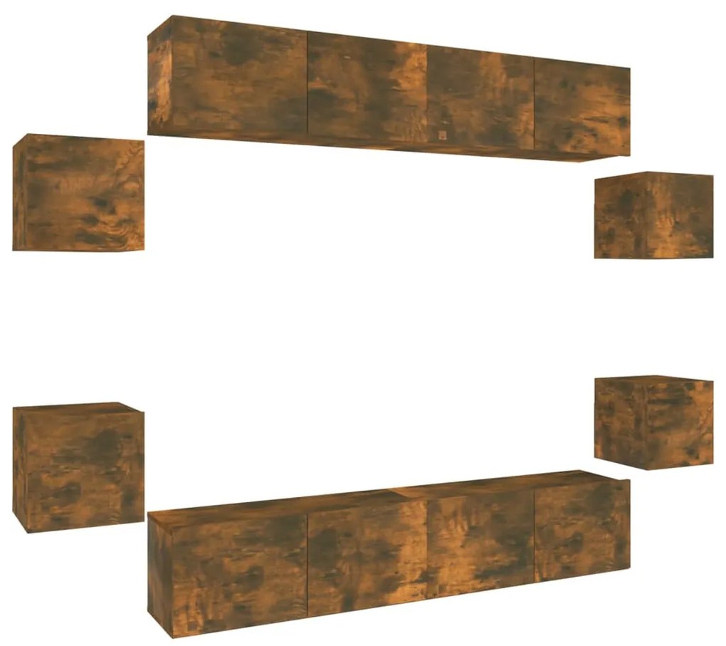 3114219 vidaXL Set dulap TV, 8 piese, stejar fumuriu, lemn prelucrat