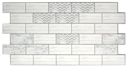 Panou decorativ, PVC, model marmura 3D, alb cu flori, 96x48.5cm