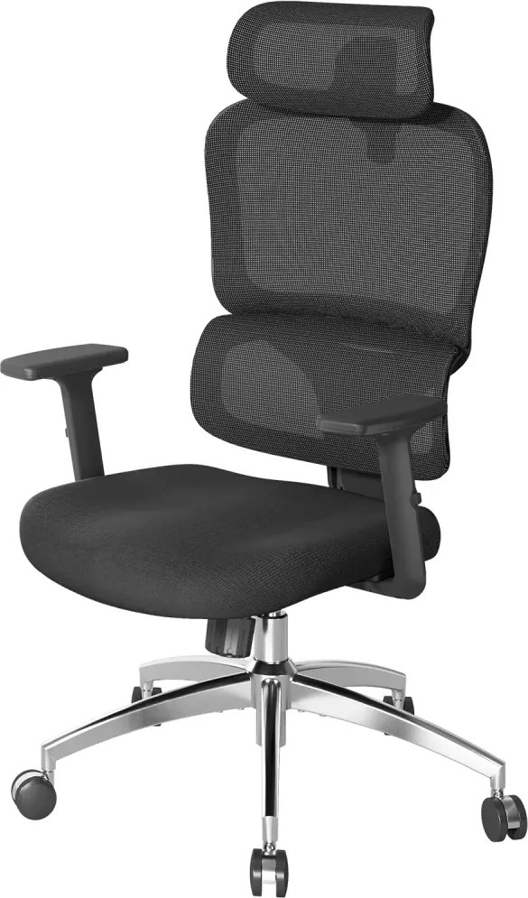 Scaun ergonomic SIHOO M56C-V2-M101, Suport Lombar Dinamic în Formă S, Tetieră Reglabilă 2D, Cotiere Ajustabile, Mecanism Synchro-Tilt, Bază Metalică Cromată, Mesh, Negru