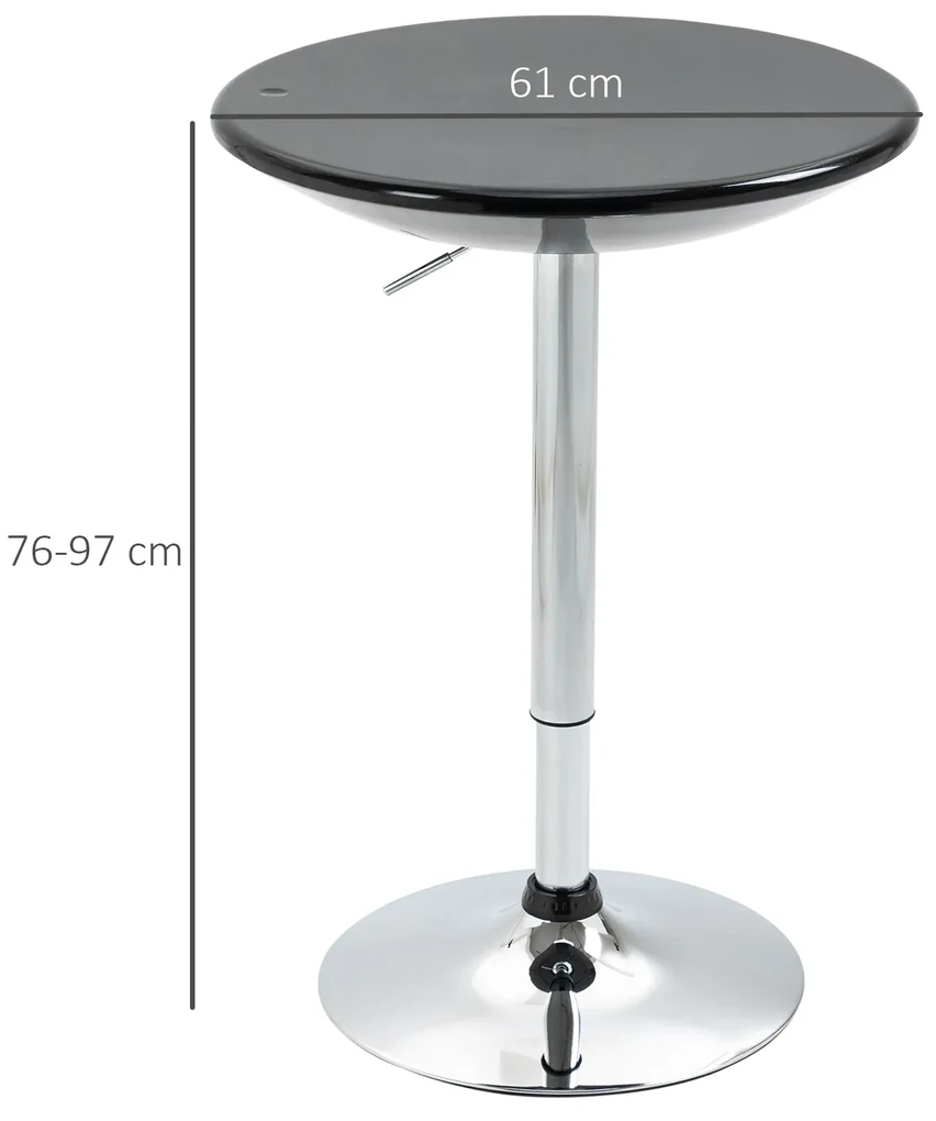 HOMCOM Masă Rotundă Bar cu Plan Rotativ, Înălțime Ajustabilă, Oțel, Φ61x76-97cm, Negru | Aosom Romania