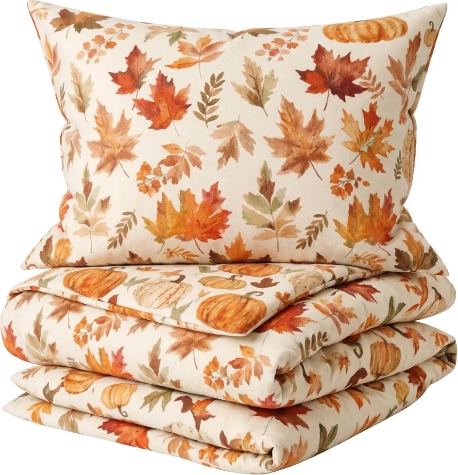 Lenjerie de pat din flanel LEAVES & PUMPKINS colorata Dimensiune lenjerie de pat: 2 buc 70 x 90 cm | 200 x 220 cm