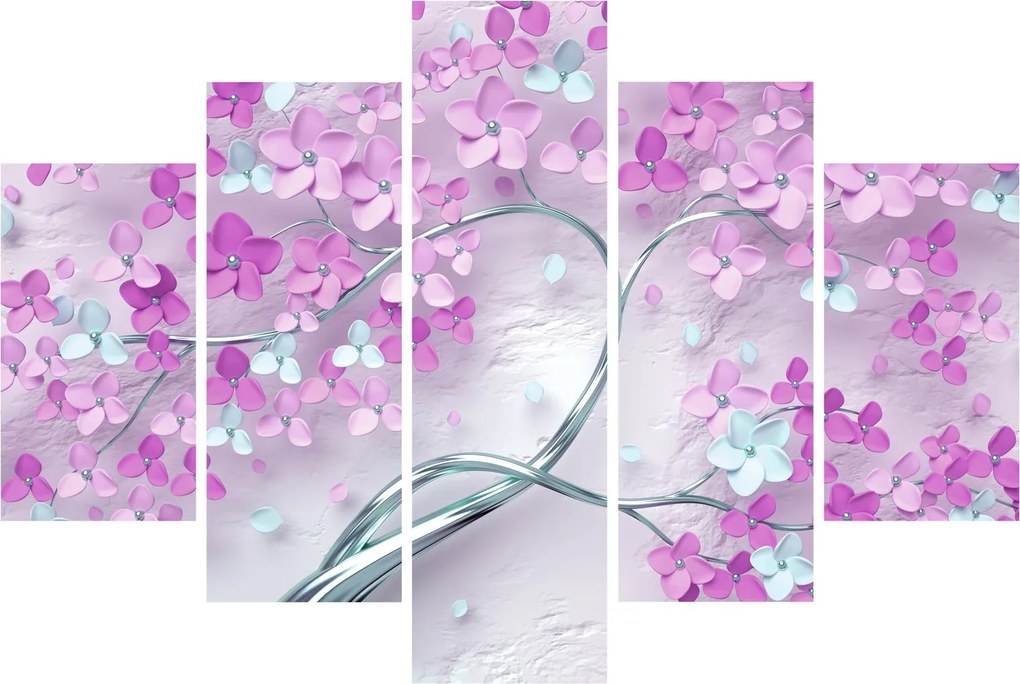 Tablouri cu flori pe trunchi argintiu - abstract (150x105 cm)
