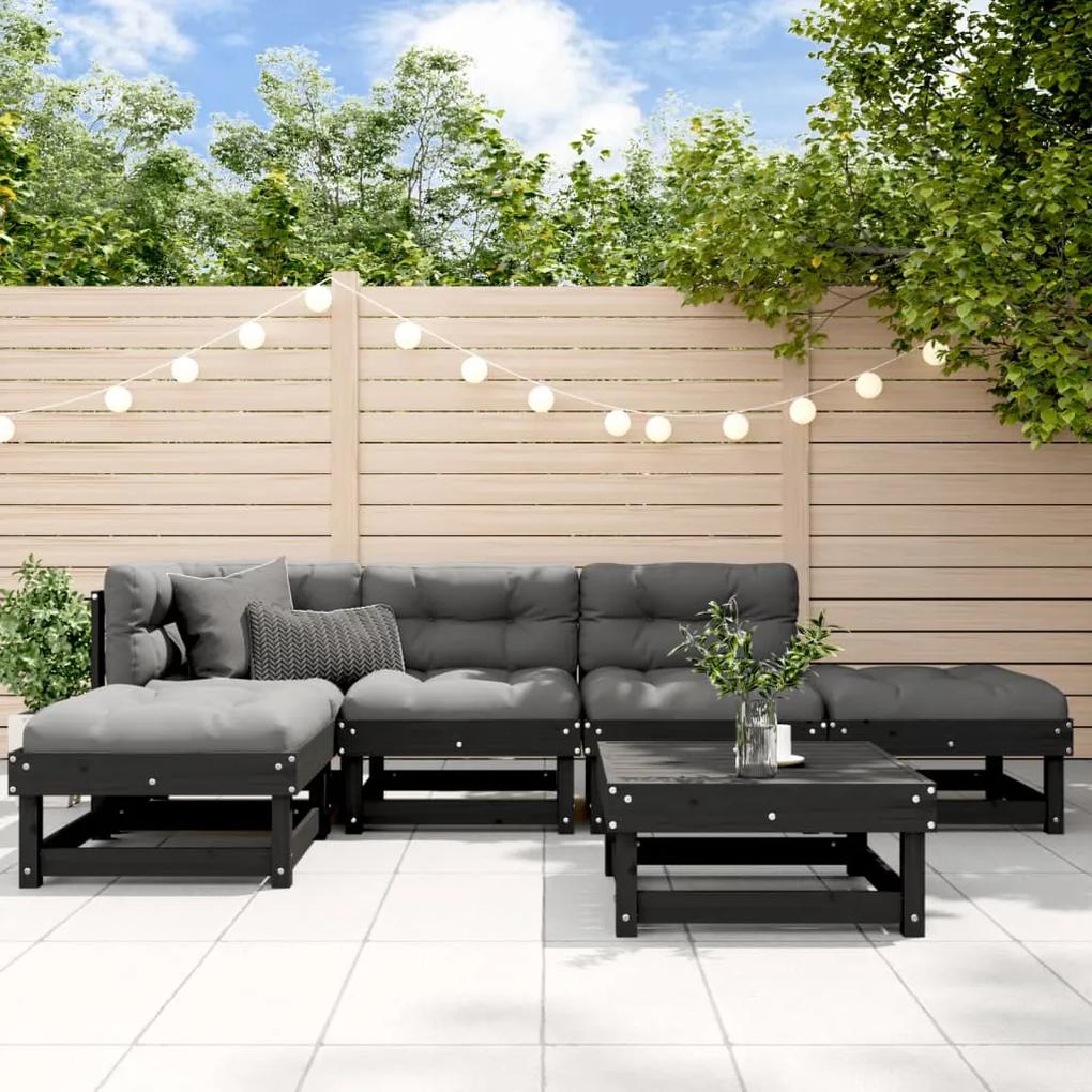 3186309 vidaXL Set mobilier relexare grădină, 6 piese, negru, lemn masiv pin