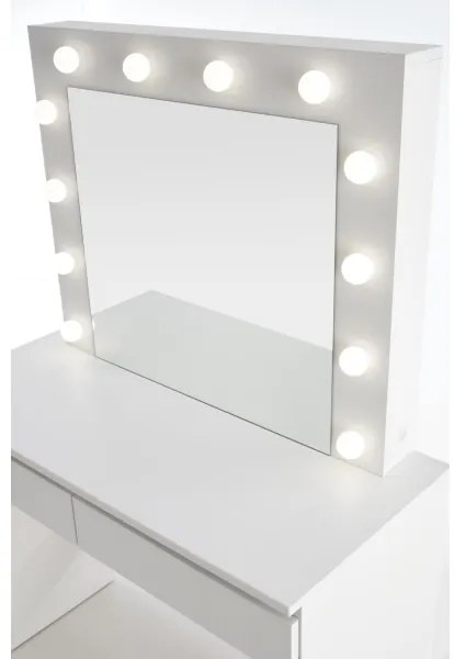 Masă de toaletă HOLLYWOOD cu iluminare LED, 140x94 cm, albă