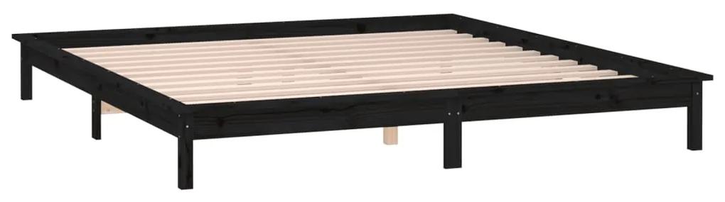 Cadru de pat cu LED, negru, 140x190 cm, lemn masiv Negru, 140 x 190 cm