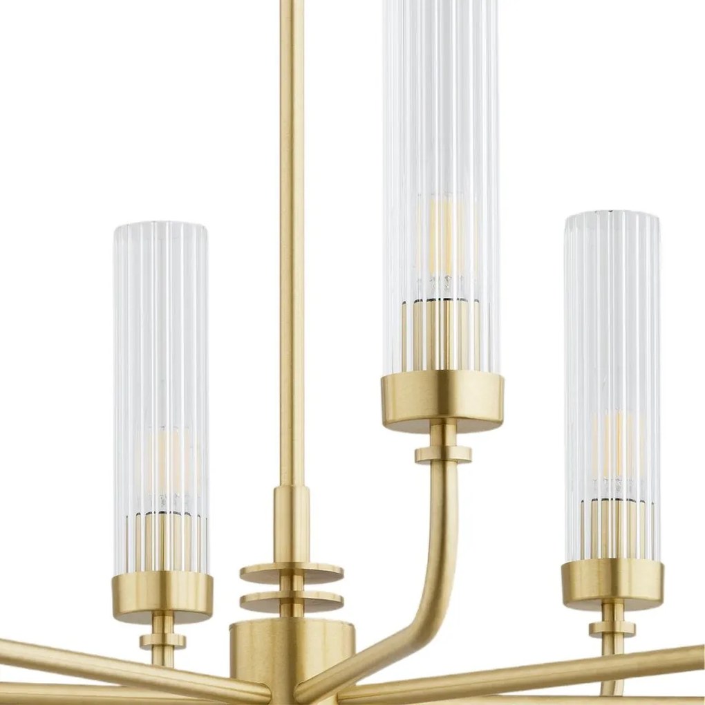 Candelabru 8 brate, alama periata, sticla canelata PRESTON 5082