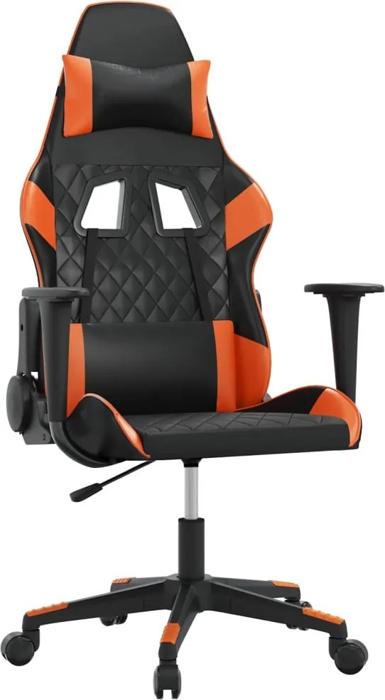 vidaXL Scaun de gaming de masaj, negru și portocaliu, piele ecologică