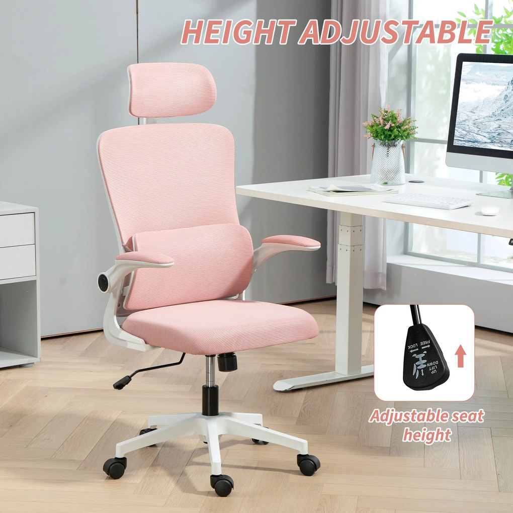 Vinsetto Scaun de Birou Ergonomic cu Tetieră Detașabilă Roz | Aosom Romania