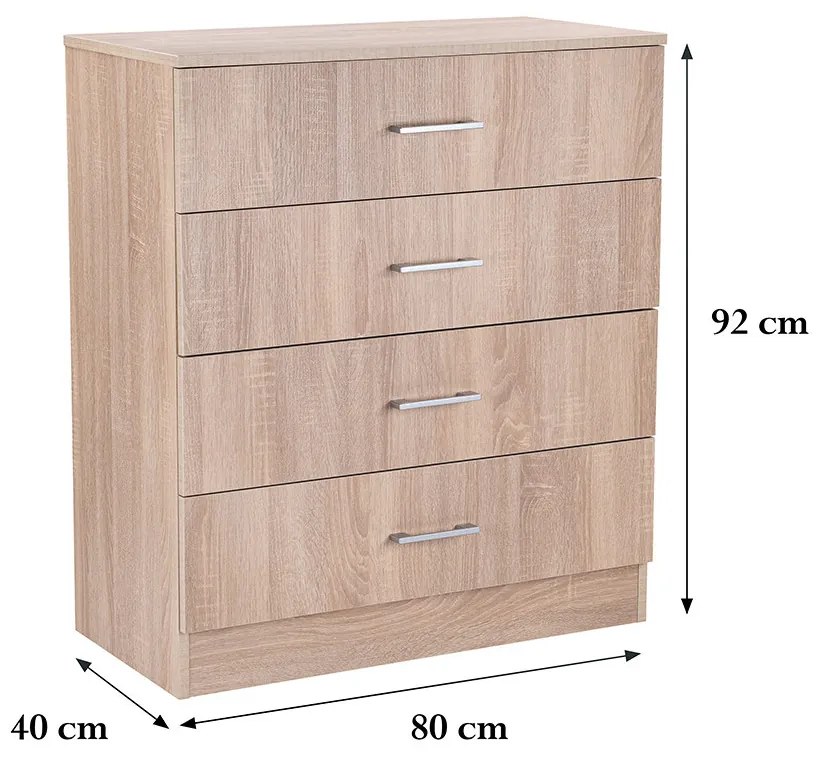 Comodă Miami cu 4 sertare 80x92 cm stejar sonoma-stejar sonoma