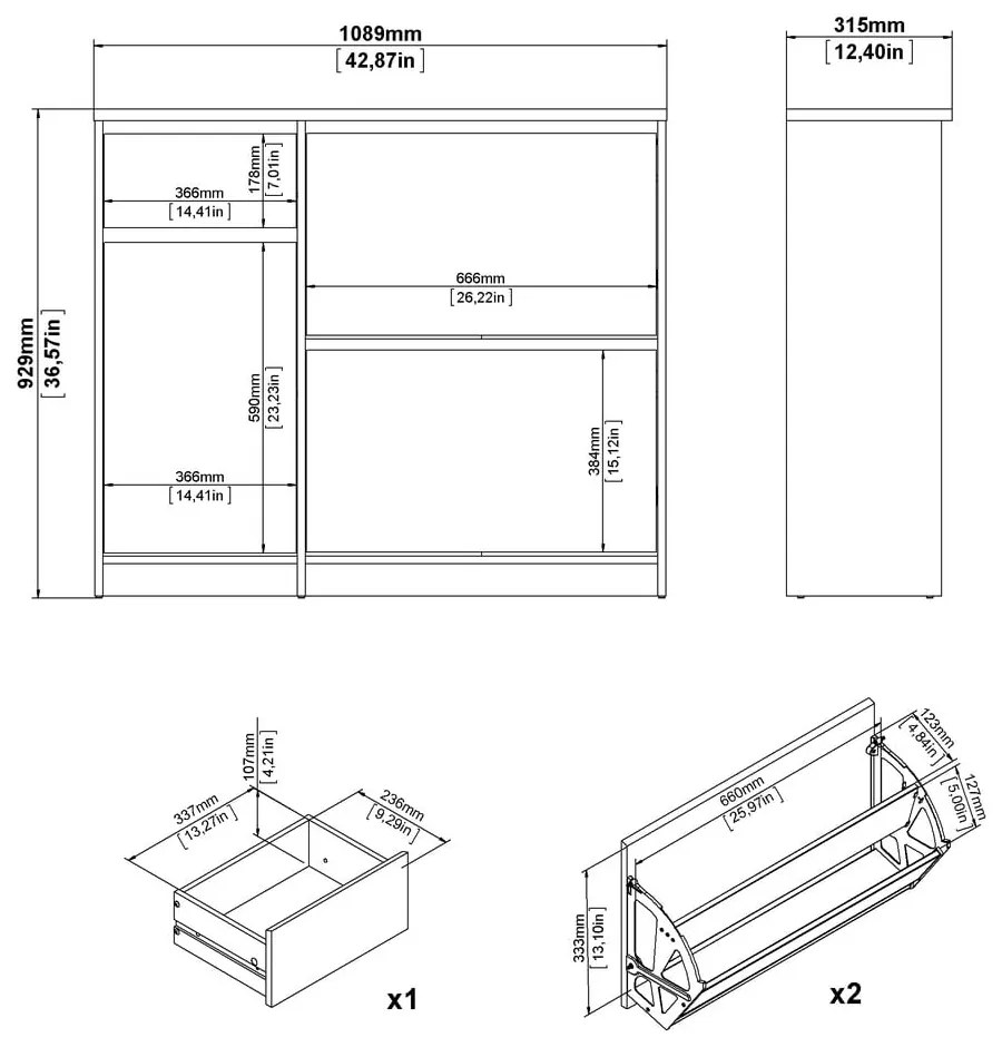 Pantofar în culoare naturală cu deschidere înclinată cu aspect de lemn de stejar 109x93x32 cm Naia – Tvilum