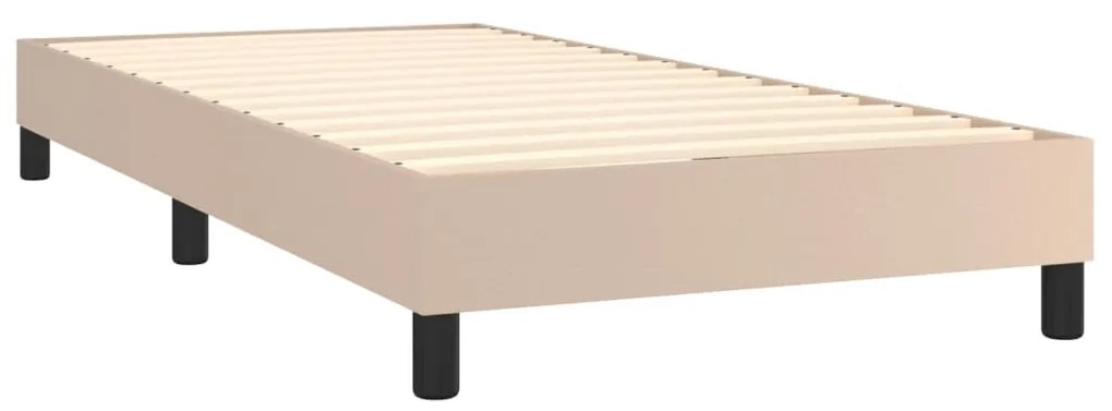 Pat box spring cu saltea, cappuccino, 100x200cm piele ecologica Cappuccino, 100 x 200 cm, Culoare unica si cuie de tapiterie