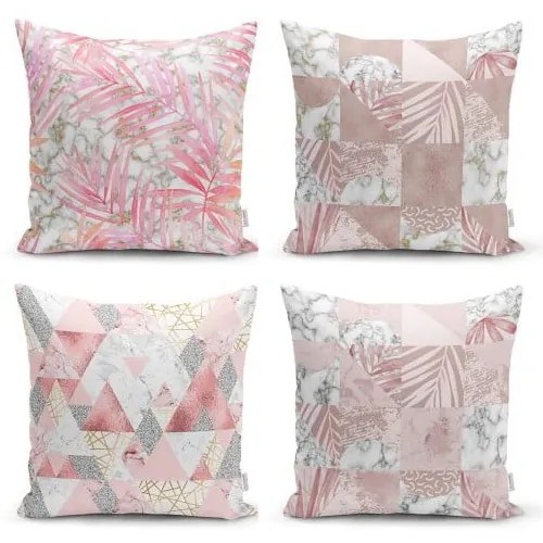 Set 4 fețe de pernă decorative Minimalist Cushion Covers Pink Leaves, 45 x 45 cm