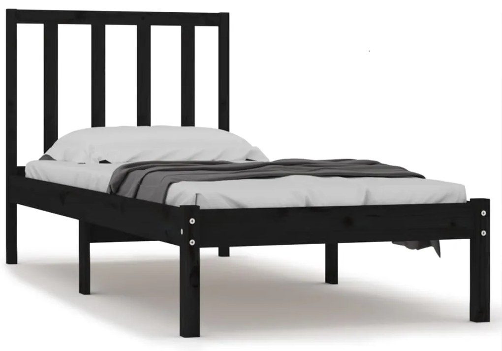 3105040 vidaXL Cadru de pat single, negru, 90x190 cm, lemn masiv de pin