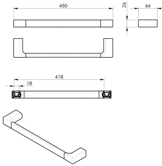 Suport de perete pentru prosoape Gedy PIRENEI 6,6x45 cm crom lucios