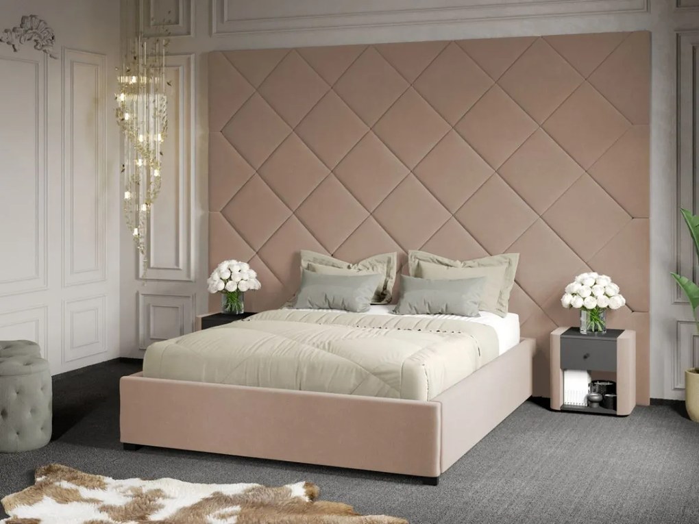 Pat Tapitat cu Panou 305x228 C3 Dubai cu somiera fixa Bej - Velluto 3 180x200