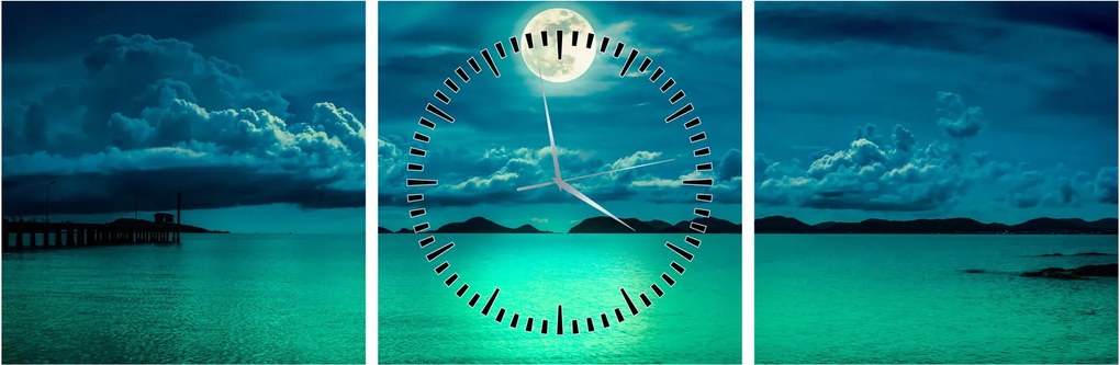 Tablou - Luna plină deasupra apei (cu ceas) (90x30 cm)
