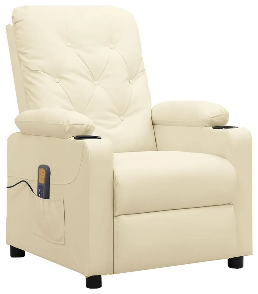 3093507 vidaXL Fotoliu de masaj cu ridicare, crem, piele ecologică