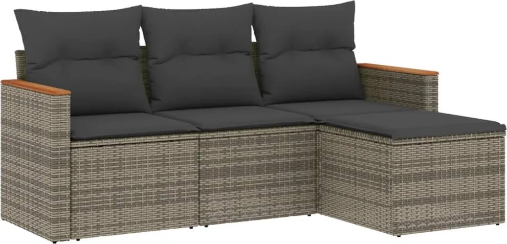 vidaXL Set canapea de grădină cu perne, 4 piese, gri, poliratan