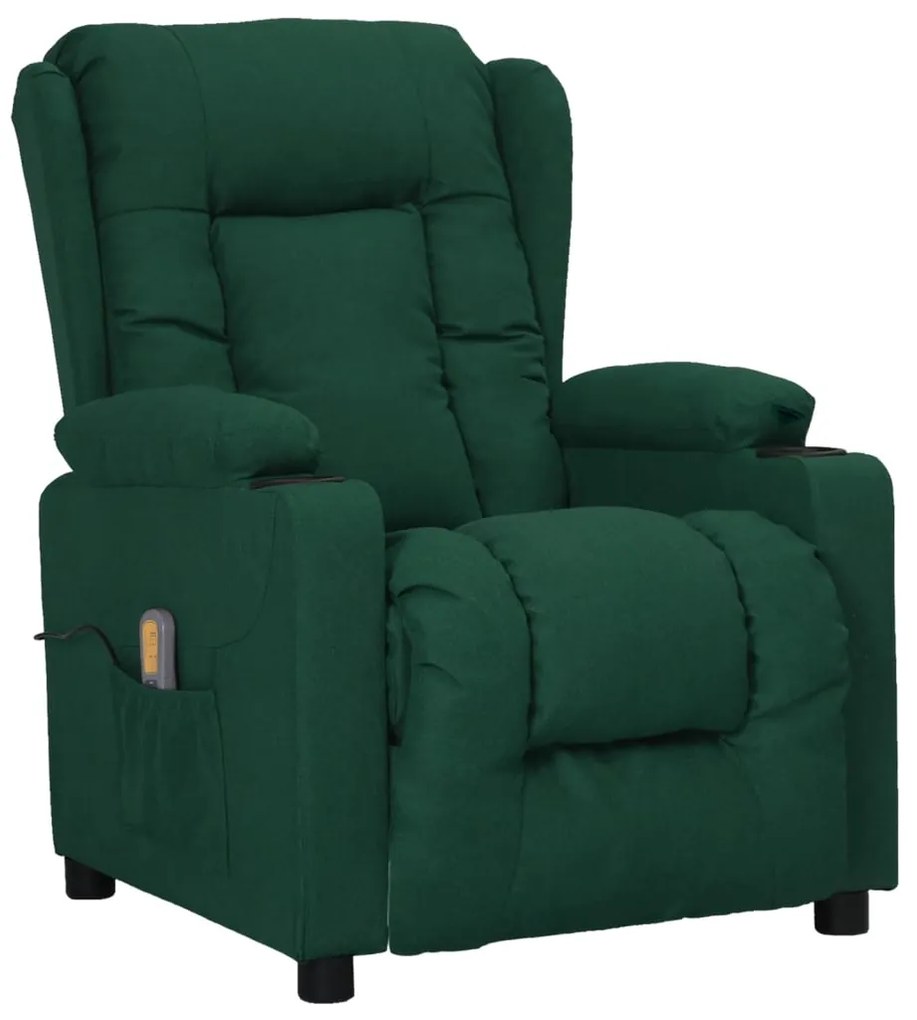 3093439 vidaXL Fotoliu de masaj cu ridicare, verde închis, material textil