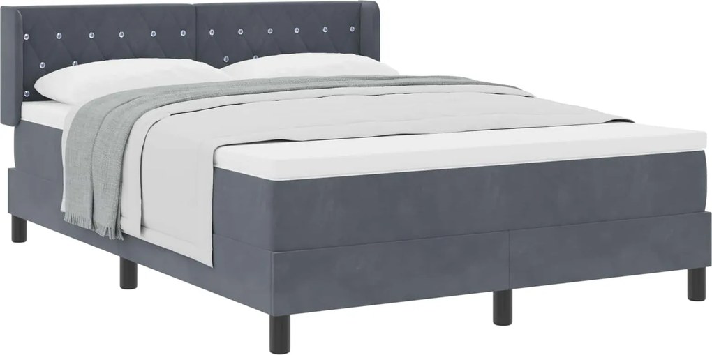vidaXL Pat cu arcuri cu saltea Gri închis 190 x 140 cm Catifea