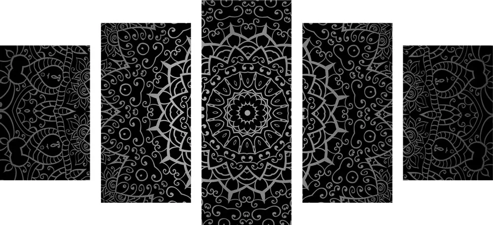 Tablou 5-piese Mandala vintage în stil indian în design alb-negru