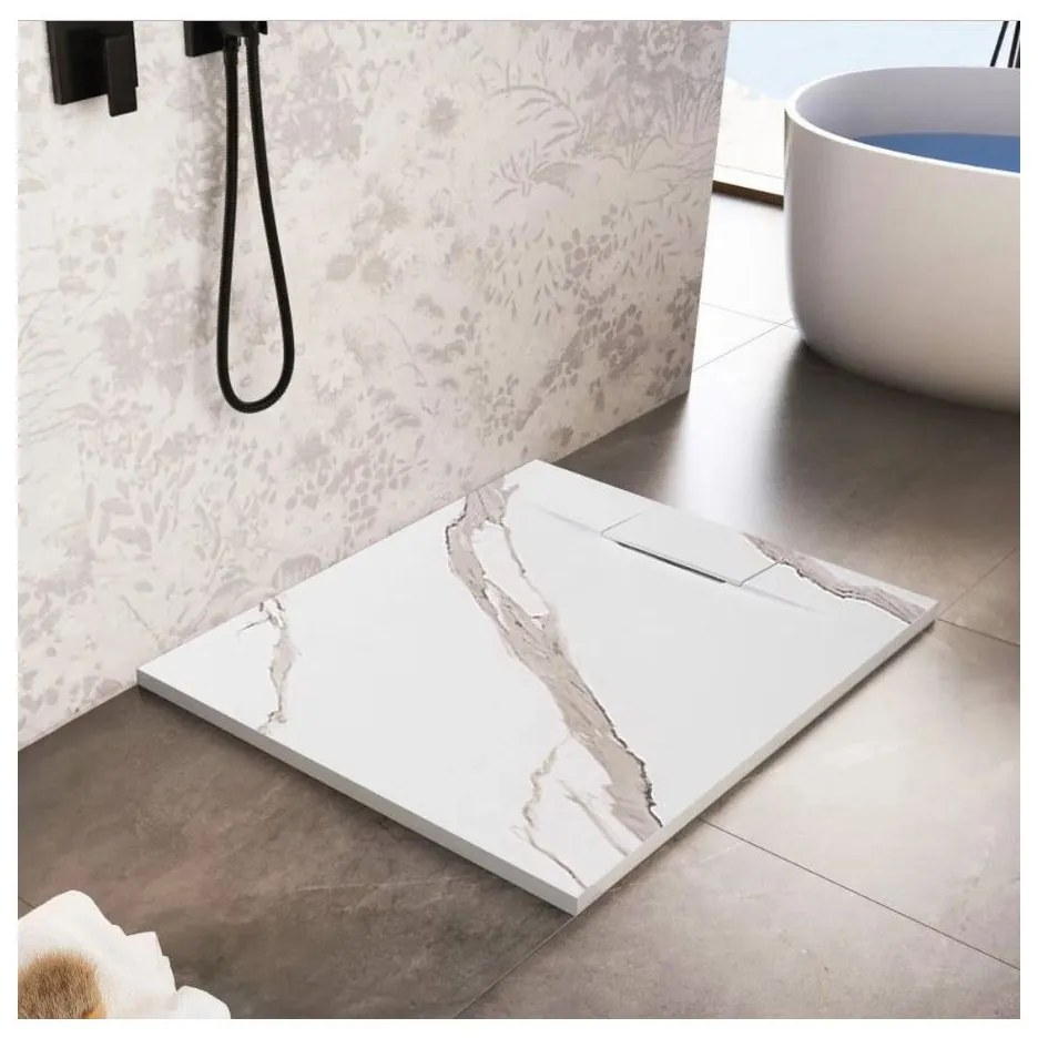 Rea Bazalt Carrara White cadita de dus patrata x90 cm alb-bej REA-K7002